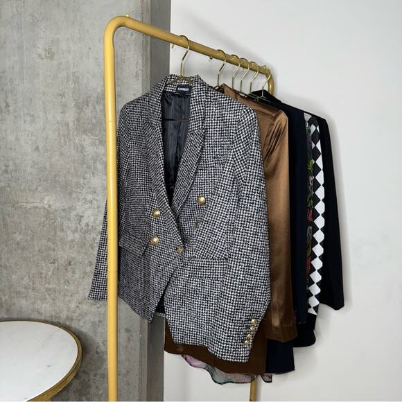 Express Tweed Houndstooth Double Breasted Blazer with Gold Buttons - Picture 9 of 15